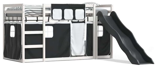 Patrová postel se skluzavkou a závěsy bílá a černá 90 x 200 cm 3284110
