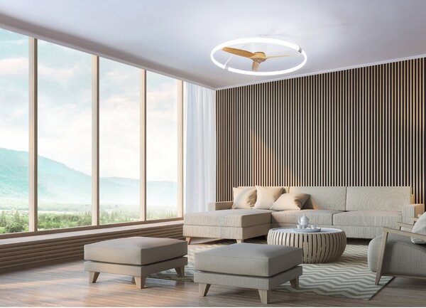 Mantra 7532 Nepal, stropní svítidlo s ventilátorem a dálkovým ovladačem, LED 75W 2700K-5000K, dřevo/bílá, průměr 105cm