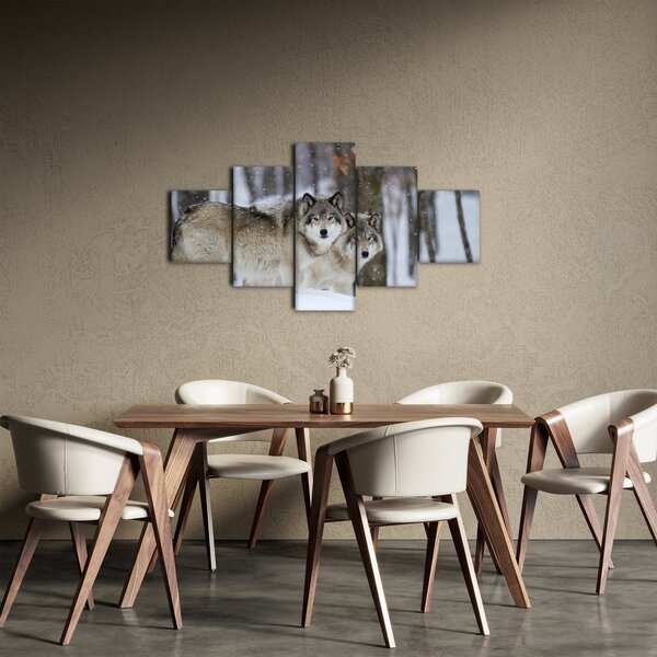 Obraz - Vlci v zimě (125x70 cm)
