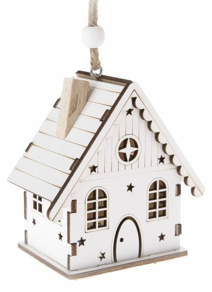 Vánoční LED závěsná dekorace Star house bílá, 7,5 x 8 x 5 cm