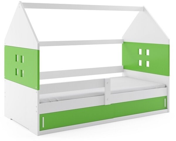 Dětská postel Domi 1 80x160, bílá/bílá/zelená