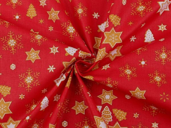 Vánoční bavlněná látka / plátno hvězdy METRÁŽ - 1 (CH1) červená