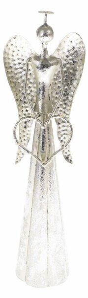 Vánoční kovová LED dekorace Angel with heart stříbrná, 9,5 x 30 cm