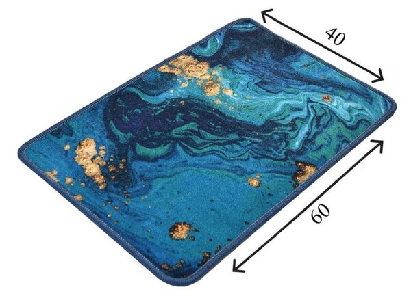 Modrá/ve zlaté barvě koupelnová předložka 60x40 cm Marbling - Foutastic