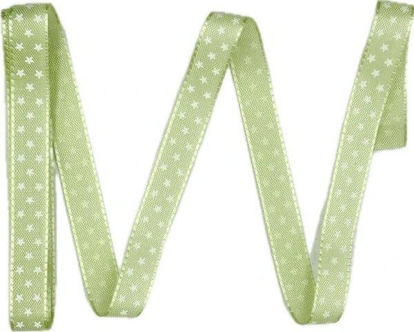 Vánoční stuha saténová zelená Mini-Stars 10mm x2m (5,-Kč/m)