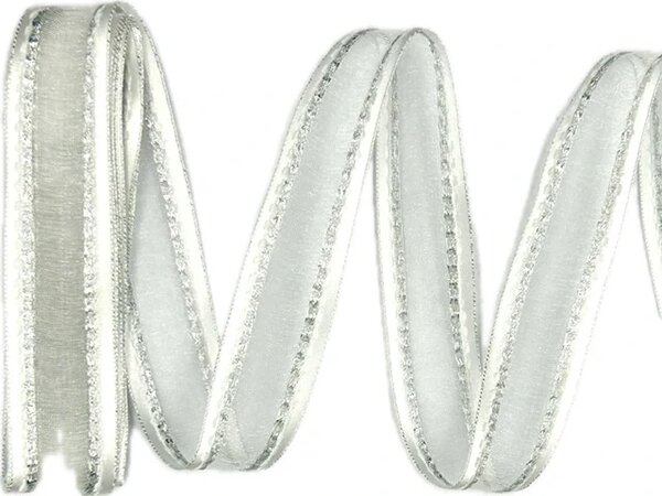 Vánoční stuha organzová MONDAN SILVER GRACE 25mm x 2m (9,- Kč/m)