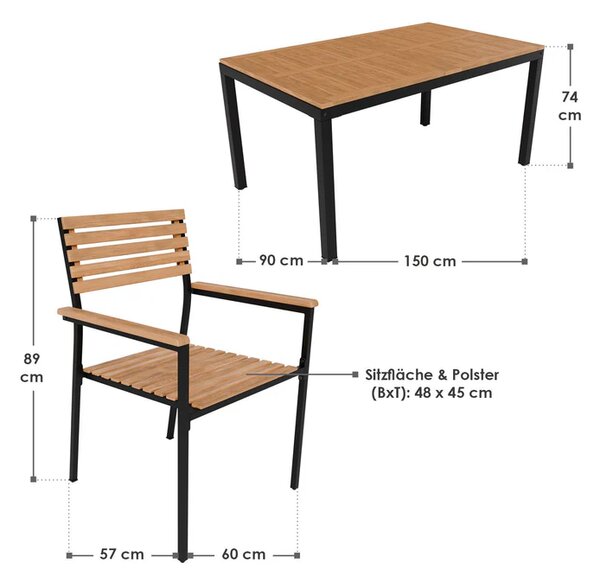 Zahradní set z akáciového dřeva pro 6 osob, černý kov