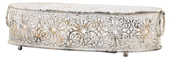 Krémový antik dekorační kovový podnos / svícen Lace - 17*9,5 cm - Chic Antique