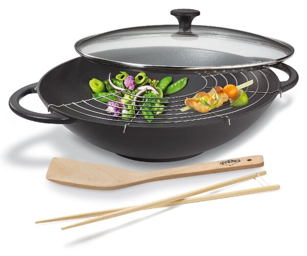 Litinová wok pánev se skleněnou poklicí Provence 36 cm černá - Küchenprofi