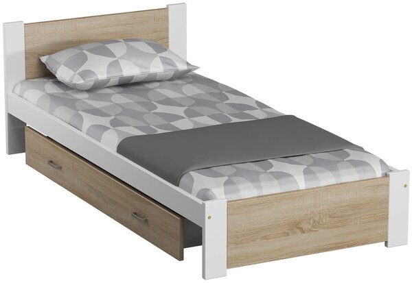 Dřevěná postel DMD 3, 90x200 + rošt ZDARMA, Bílá - Dub sonoma