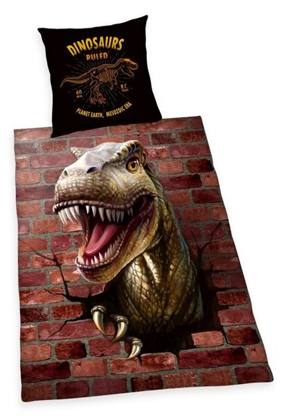HERDING Povlečení 3D Efekt Dino Bavlna, 140/200, 70/90 cm