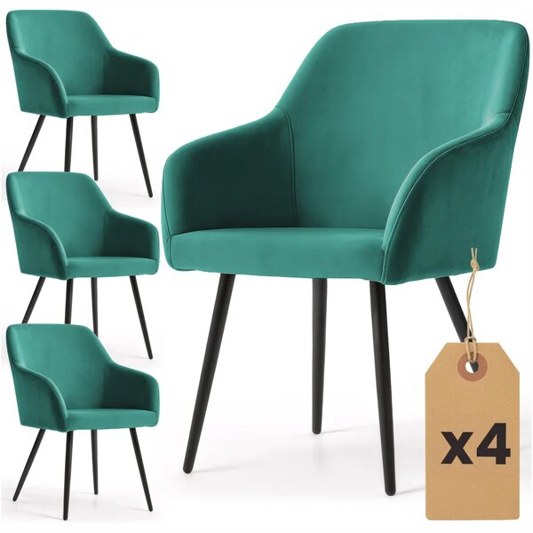 Set 4x jídelní čalouněná židle EVORIA - láhvově zelená / černá