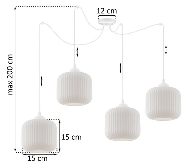 Závěsné svítidlo Riffle Spider, 4x bílé skleněné stínítko, w