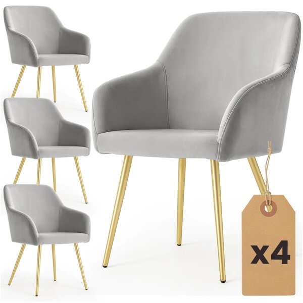 Set 4x jídelní čalouněná židle EVORIA - šedá / zlatá