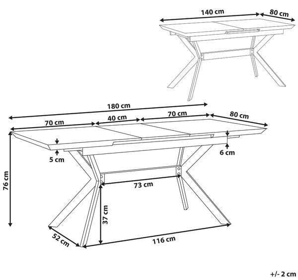 Rozkládací jídelní stůl BENSON Světle šedá 140/180 cm 80 cm