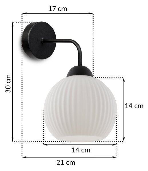 Nástěnné svítidlo Riffle Round, 1x bílé skleněné stínítko, b