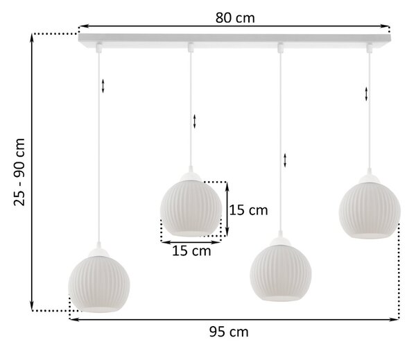 Závěsné svítidlo Riffle Round, 4x bílé skleněné stínítko, w