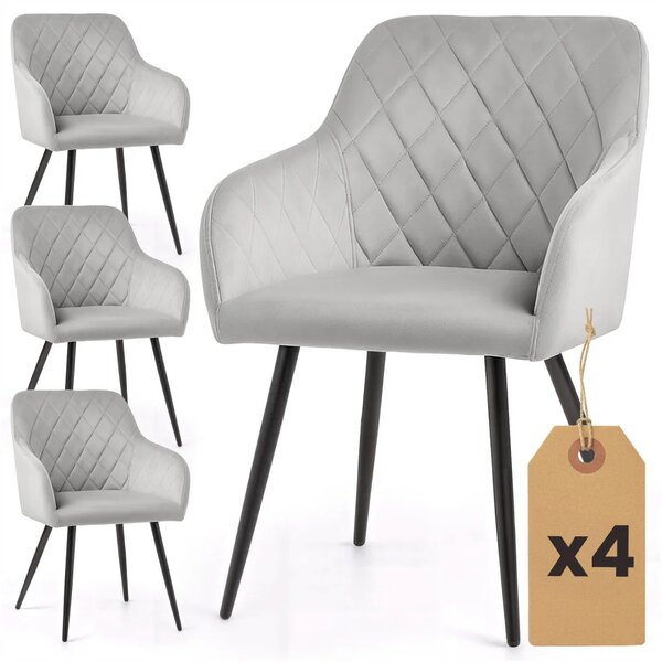 Set 4x prošívaná čalouněná židle VIRENZA - šedá / černá