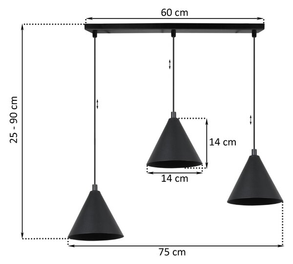 Závěsné svítidlo Soho, 3x černé kovové stínítko, (fi 14cm)
