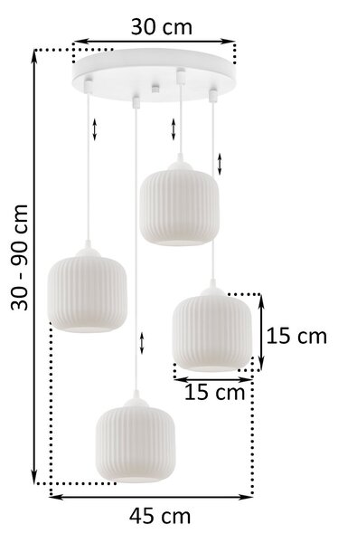 Závěsné svítidlo Riffle, 4x bílé skleněné stínítko, w, o