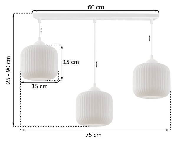 Závěsné svítidlo Riffle, 3x bílé skleněné stínítko, w