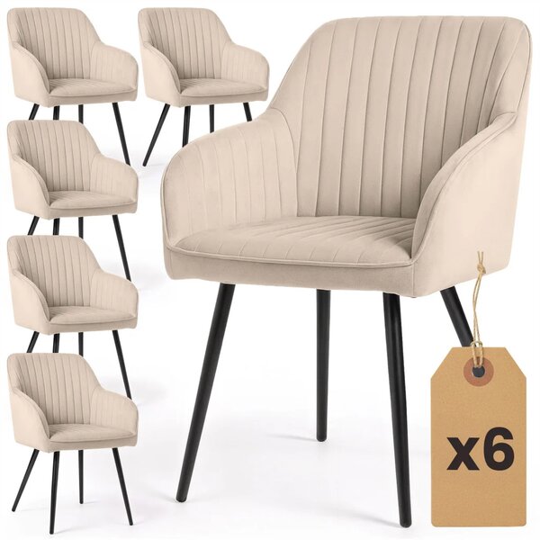 Set 6x čalouněná jídelní židle FURELIA - béžová / černá