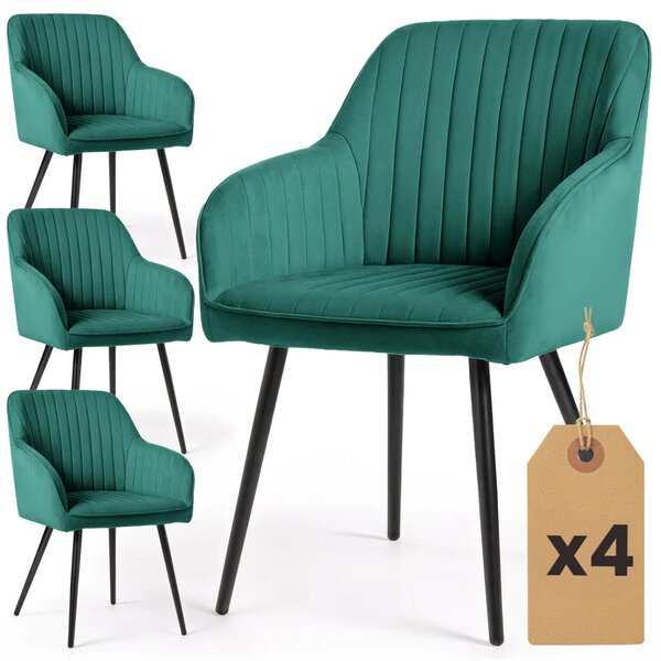Set 4x čalouněná jídelní židle FURELIA - láhvově zelená / černá