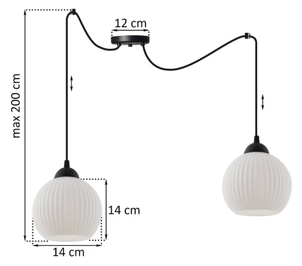 Závěsné svítidlo Riffle Round Spider, 2x bílé skleněné stínítko, b