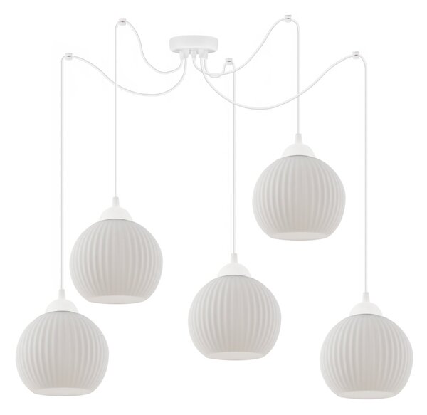 Závěsné svítidlo Riffle Round Spider, 5x bílé skleněné stínítko, w