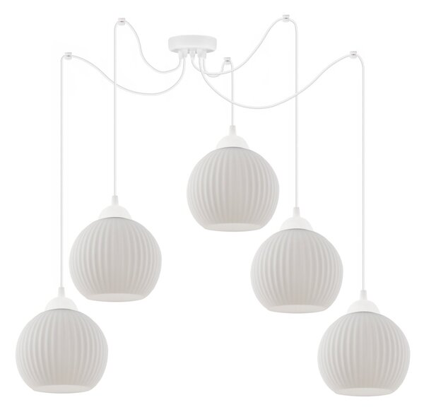 Závěsné svítidlo Riffle Round Spider, 5x bílé skleněné stínítko, w