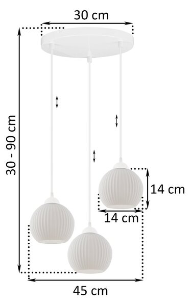 Závěsné svítidlo Riffle Round, 3x bílé skleněné stínítko, w, o