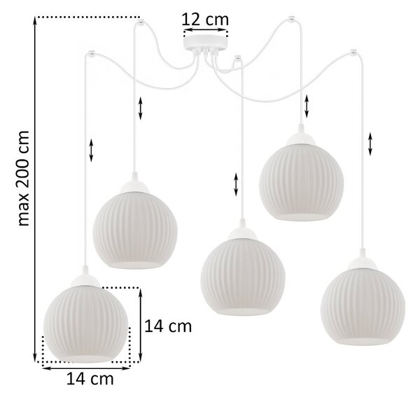 Závěsné svítidlo Riffle Round Spider, 5x bílé skleněné stínítko, w
