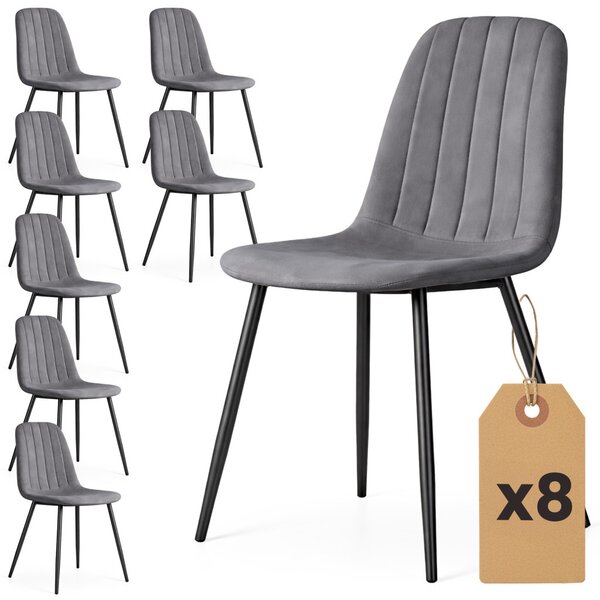 Set 8x prošívaná jídelní židle LIROLIA - tmavý grafit / černá