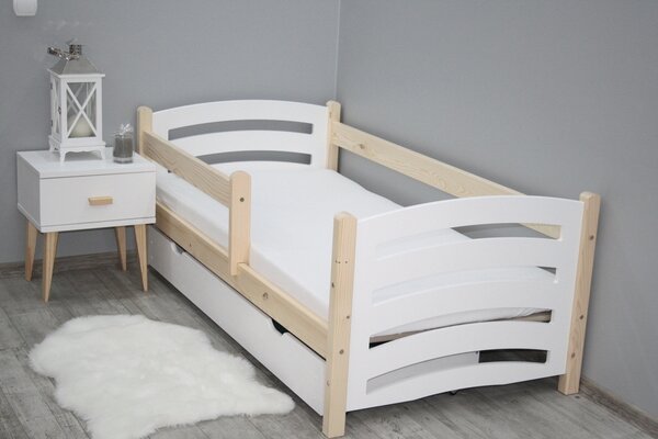Dětská postel Mela 80x160cm borovice, bílá, rošt a úložný prostor