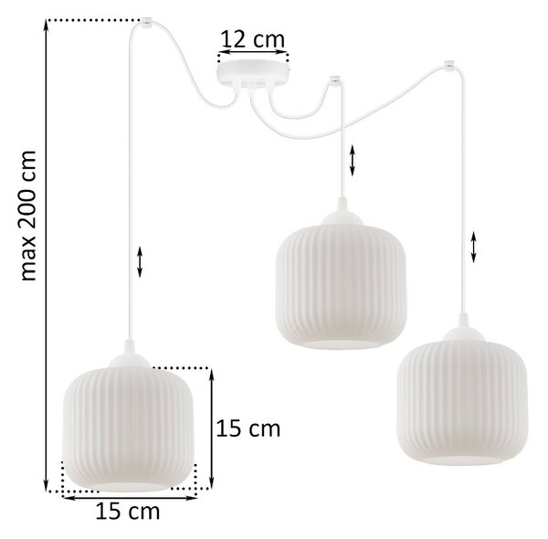 Závěsné svítidlo Riffle Spider, 3x bílé skleněné stínítko, w