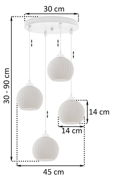 Závěsné svítidlo Riffle Round, 4x bílé skleněné stínítko, w, o