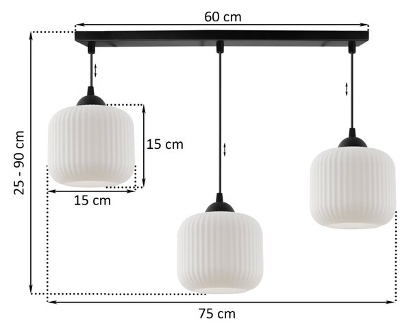 Závěsné svítidlo Riffle, 3x bílé skleněné stínítko, b