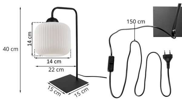 Stolní lampa Riffle, 1x bílé skleněné stínítko