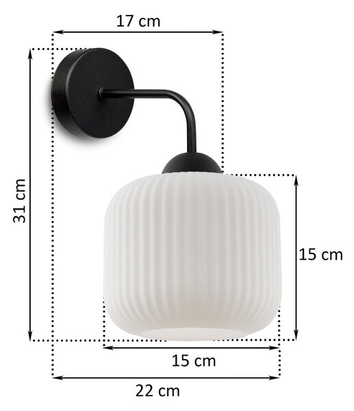 Nástěnné svítidlo Riffle, 1x bílé skleněné stínítko, b