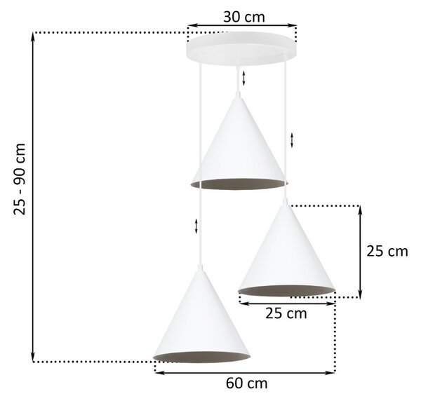 Závěsné svítidlo Soho, 3x bílé kovové stínítko, (fi 25cm)
