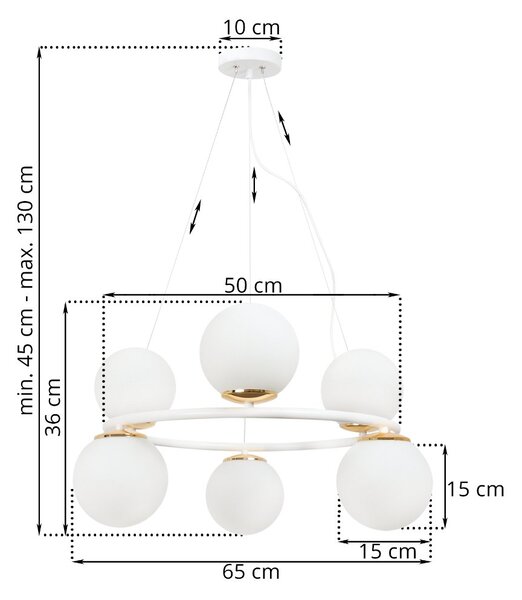Závěsné svítidlo Florence, 6x bílé skleněné stínítko, W/G, O
