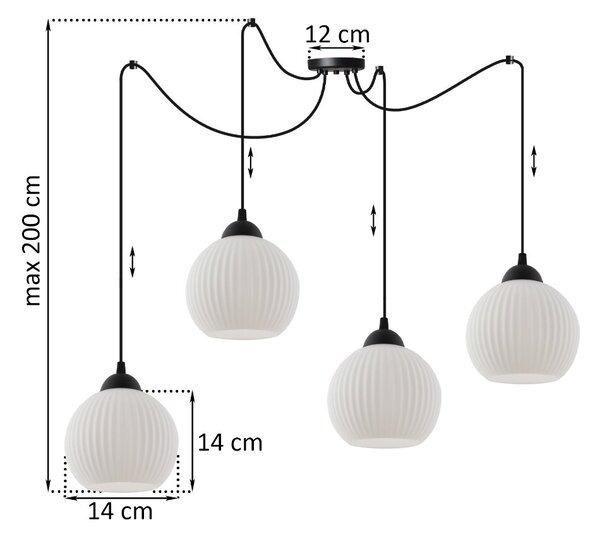 Závěsné svítidlo Riffle Round Spider, 4x bílé skleněné stínítko, b