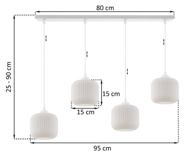 Závěsné svítidlo Riffle, 4x bílé skleněné stínítko, w