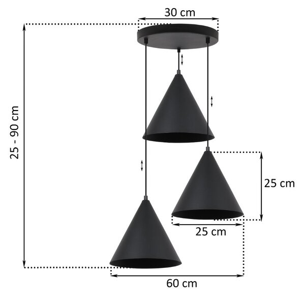 Závěsné svítidlo Soho, 3x černé kovové stínítko, (fi 25cm), o