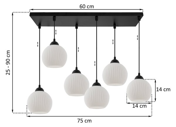 Závěsné svítidlo Riffle Round, 6x bílé skleněné stínítko, b