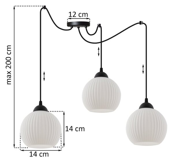 Závěsné svítidlo Riffle Round Spider, 3x bílé skleněné stínítko, b