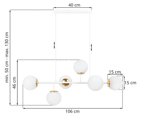 Závěsné svítidlo Florence 1, 6x bílé skleněné stínítko, W/G