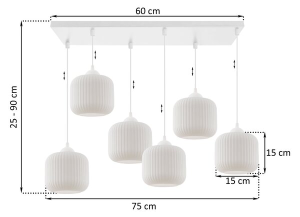 Závěsné svítidlo Riffle, 6x bílé skleněné stínítko, w