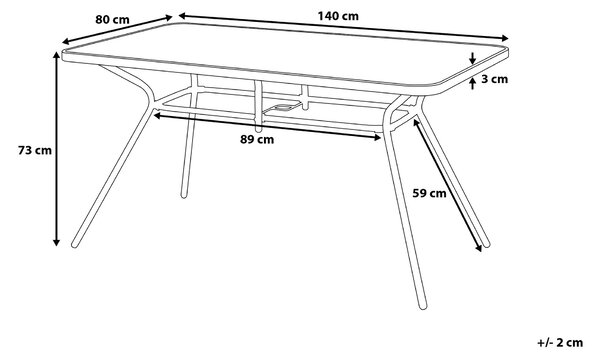 Zahradní jídelní stůl LIVO 140 cm 80 cm Sklo Černá