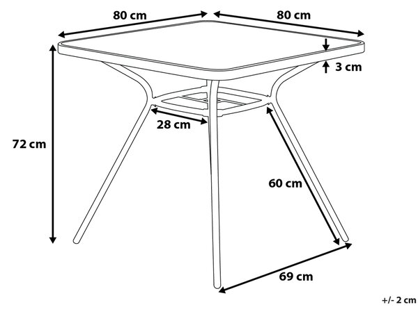 Bistro stolek LIVO 80 cm 80 cm Sklo Černá